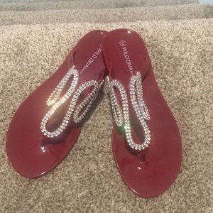 Brand-new wine sandals with rhinestone